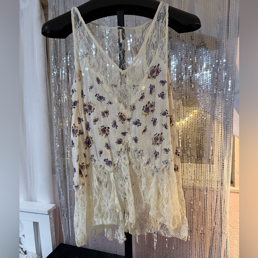 Free People Floral Lace Sleeveless Top Sz M💜